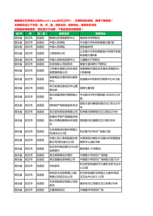 2020新版湖北省武汉市武昌区保险工商企业公司商家名录名单联系电话号码地址大全341家