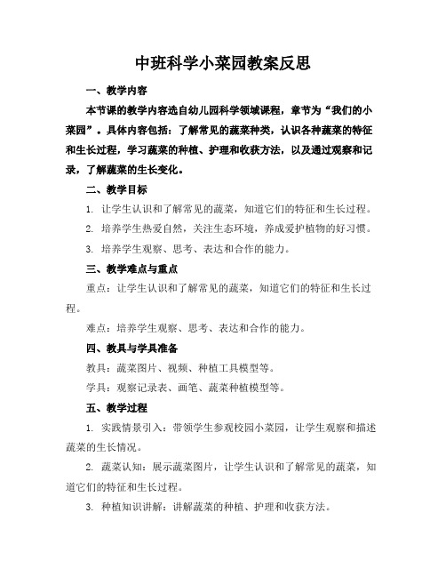 中班科学小菜园教案反思