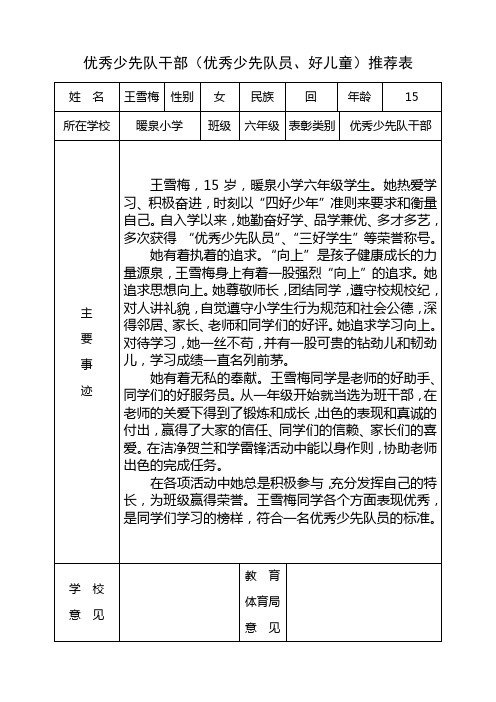 优秀少先队干部