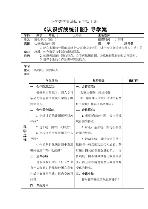 小学数学青岛版五年级上册认识折线统计图导学案