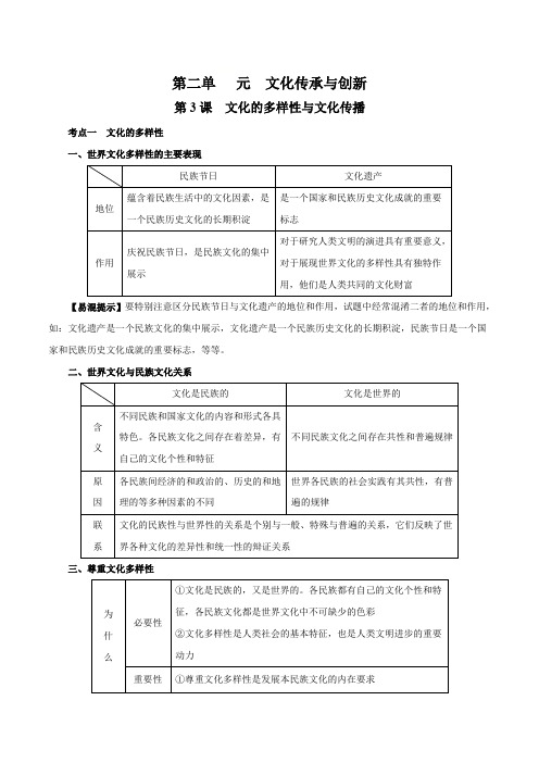 政治人教版必修3高二上学期期末复习备考 第02单元 文化传承与创新(知识篇)