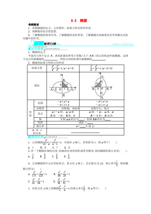 【优化设计】高考数学一轮复习第九章解析几何椭圆教学案理新人教A版
