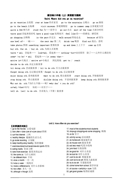 八年级英语上学期期中考试复习提纲