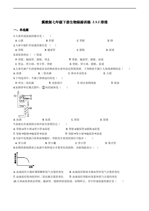 冀教版七年级下册生物跟踪训练 2.3.2排泄(精编含解析)