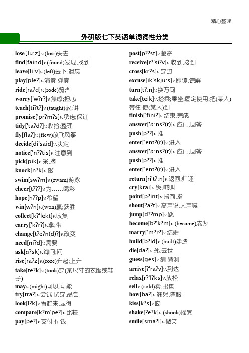 外研版七下英语单词词性分类