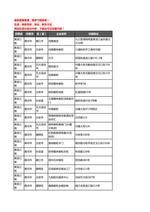 新版黑龙江省黑河市橱柜企业公司商家户名录单联系方式地址大全124家