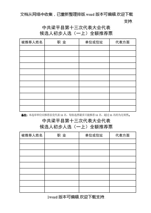 县党代表推荐票