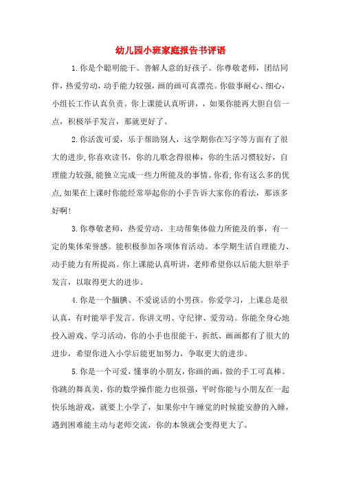 2020年幼儿园小班家庭报告书评语