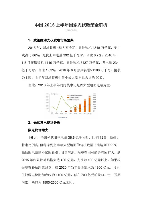 2016年上半年国家光伏产业政策全解析