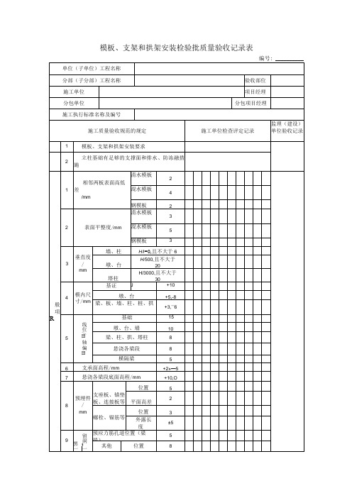 模板、支架和拱架安装检验批质量验收记录表