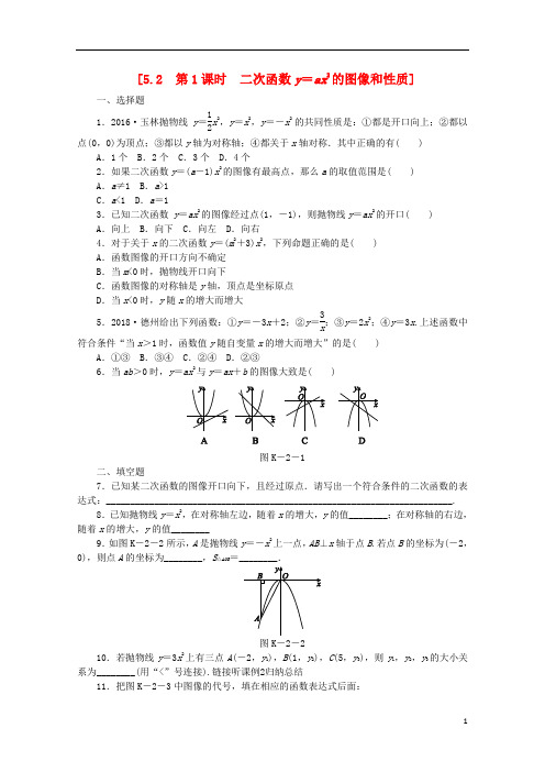 九年级数学下册第5章二次函数5.2二次函数的图像和性质5.2.1二次函数y=ax2的图像和性质同步练