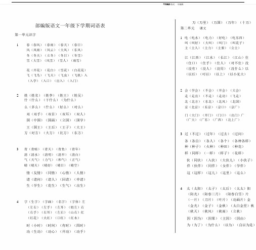 部编版本语文一年级下册词语标准表格.doc
