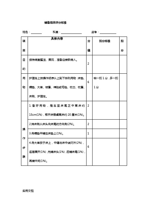 最新医院管理精品-铺备用床评分表