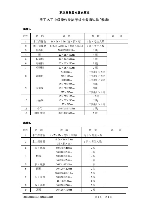 广东手工木工中级操作考核准备通知单(考场)03