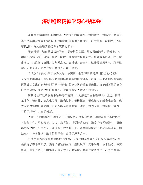 深圳特区精神学习心得体会