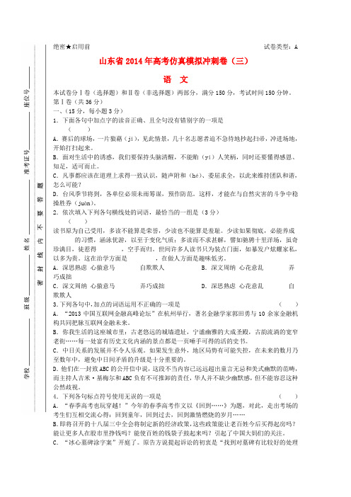 山东省2014年高考仿真模拟冲刺卷语文及试卷答案