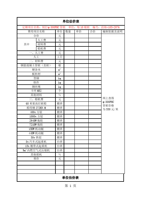 概预算单位估价表空表共20页