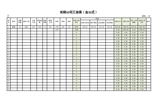 Excel表格模板：实用工资表(含公式)