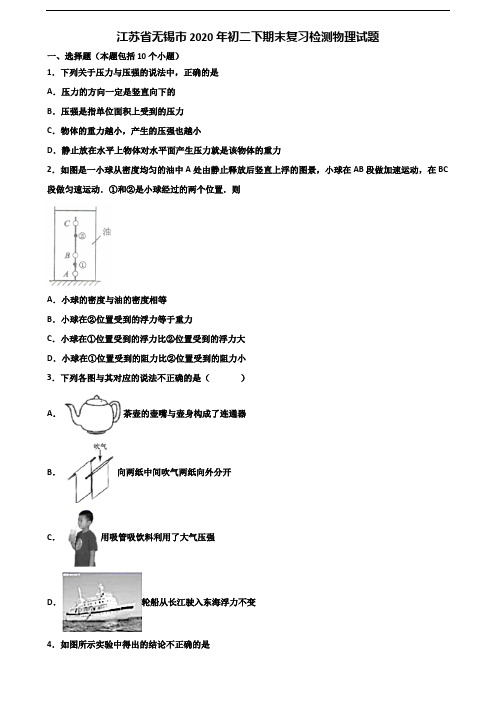江苏省无锡市2020年初二下期末复习检测物理试题含解析