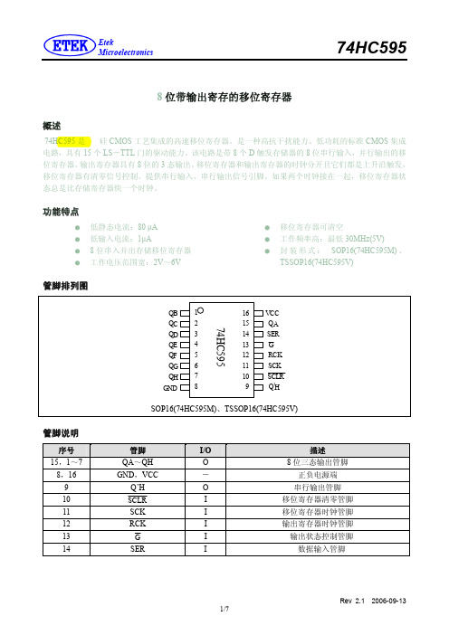 LED驱动芯片-74HC595中文资料