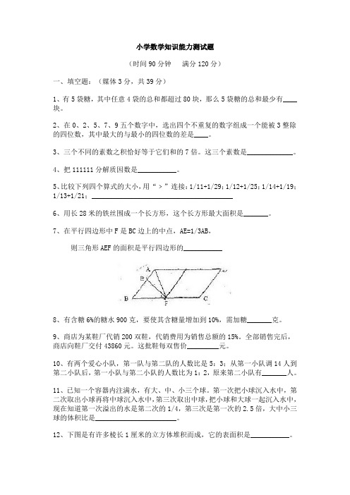 小学数学知识能力测试题