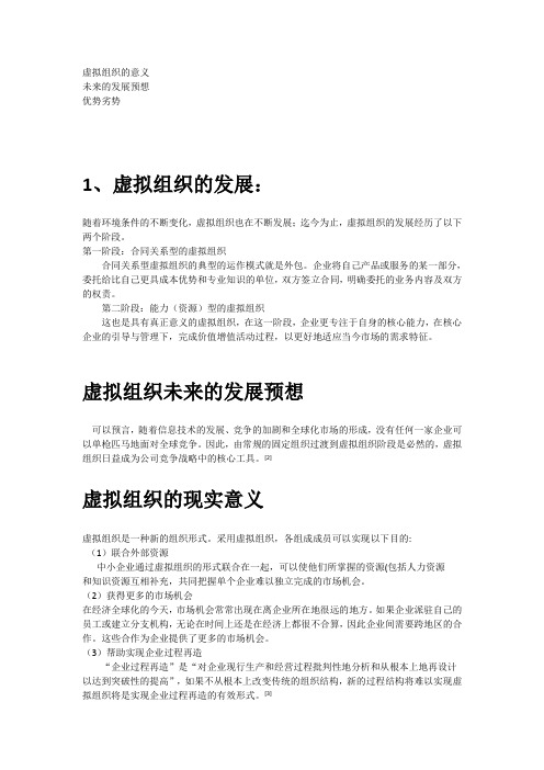 虚拟组织的发展 优劣势  未来预想