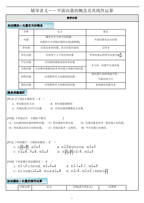 高中 平面向量的概念及其线性运算 知识点+例题