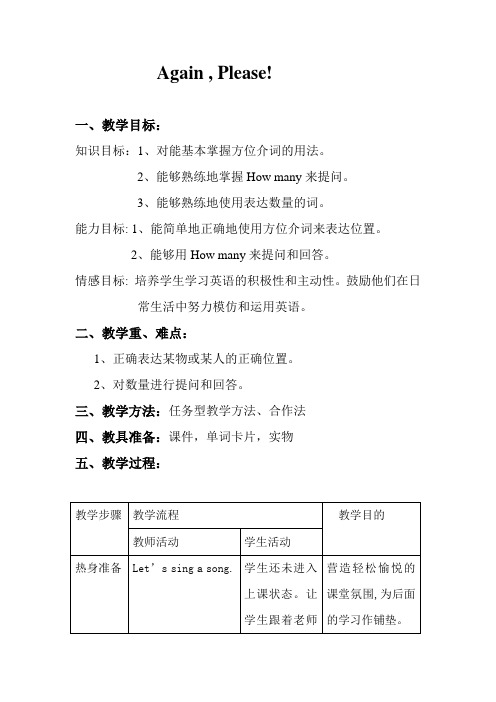 新冀教版三年级起点四年级英语下册《Unit 1 Hello Again!  Unit 1 Review》教案_0