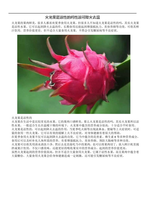 火龙果是凉性的吗性凉可降火去温