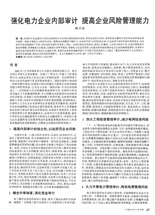强化电力企业内部审计 提高企业风险管理能力