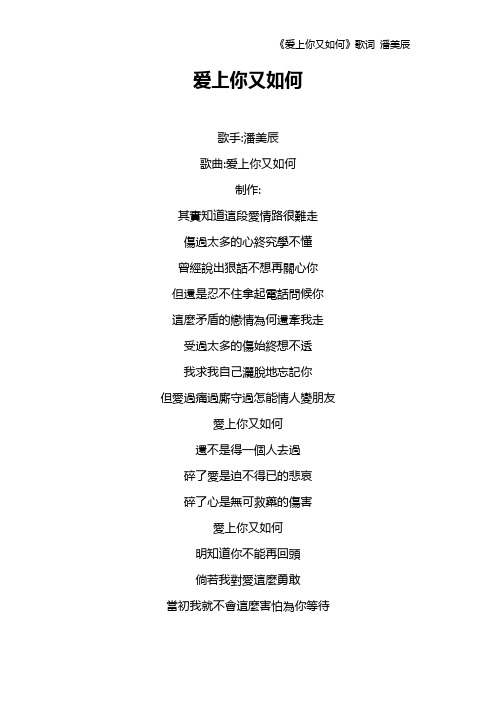 《爱上你又如何》歌词 潘美辰