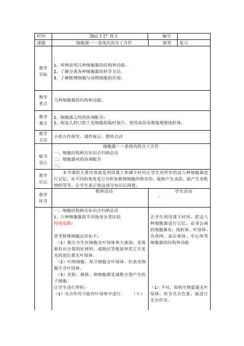 一轮复习：细胞器-系统内的分工合作