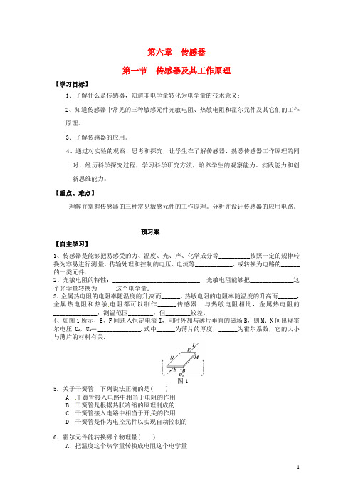 高中物理 6.1传感器及其工作原理导学案 新人教版选修32