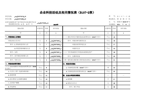 企业科技活动及相关情况表(B107-2表)