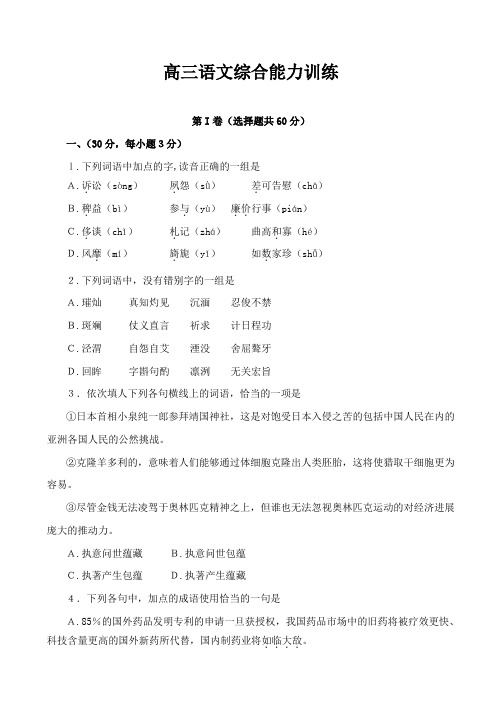 高三语文综合能力训练