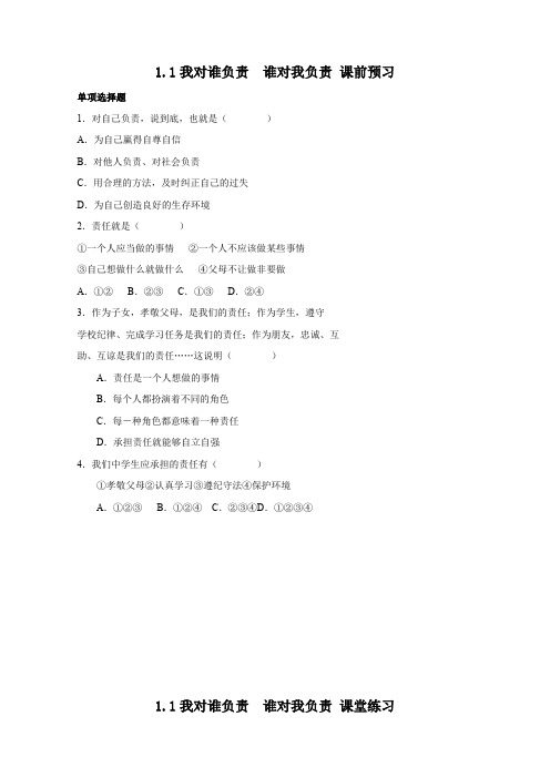 1.1我对谁负责  谁对我负责 同步练习