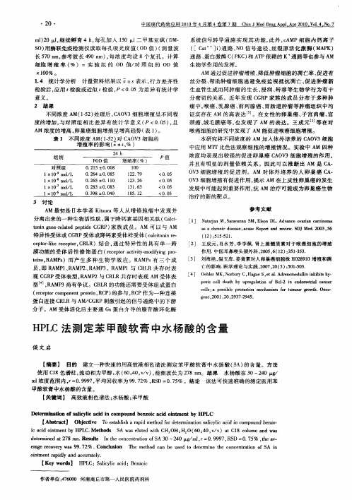 HPLC法测定苯甲酸软膏中水杨酸的含量