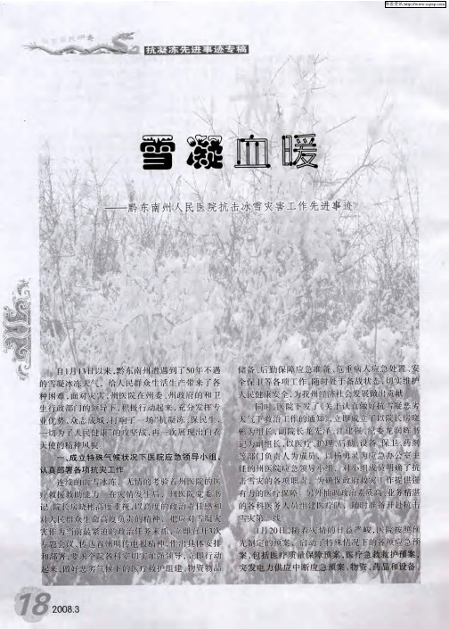 雪凝血暖——黔东南州人民医院抗击冰雪灾害工作先进事迹