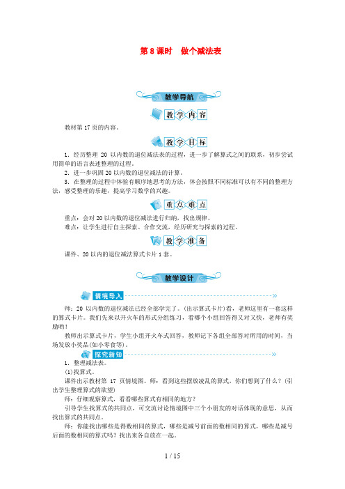 绿春县一小一年级数学下册 一 加与减第8课时 做个减法表教案 北师大版