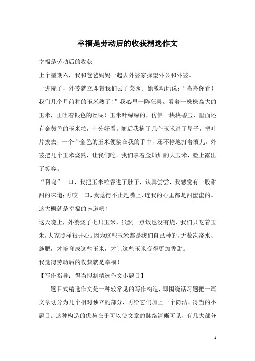 幸福是劳动后的收获精选作文