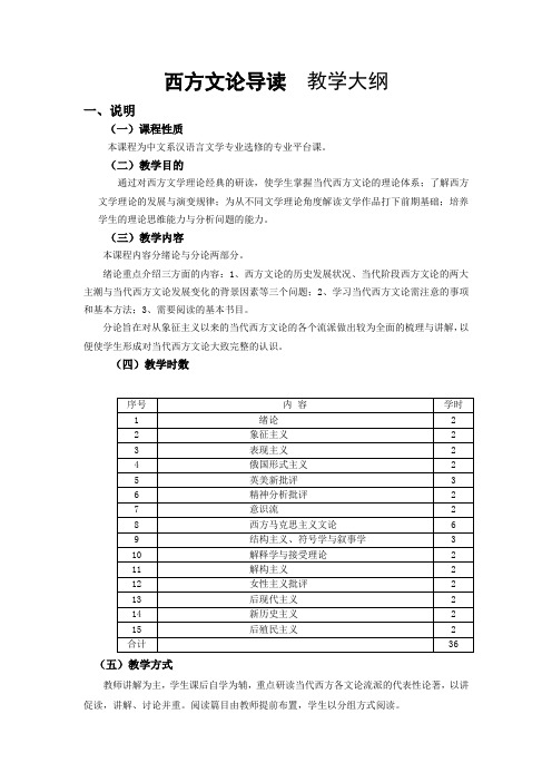 西方文论导读  教学大纲