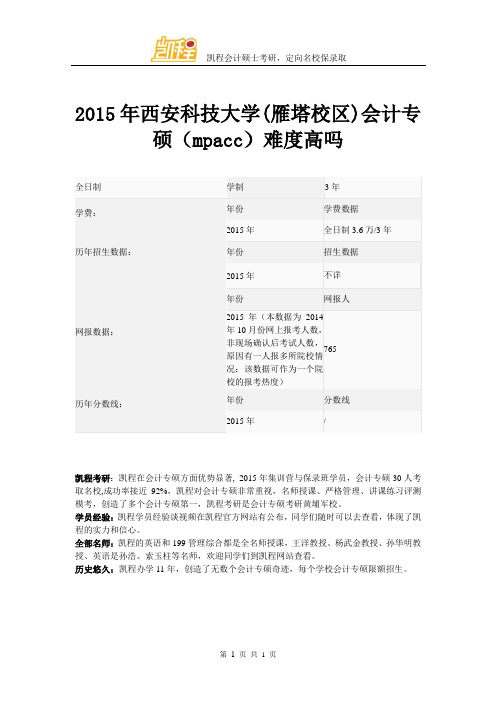 2015年西安科技大学(雁塔校区)会计专硕(mpacc)难度高吗