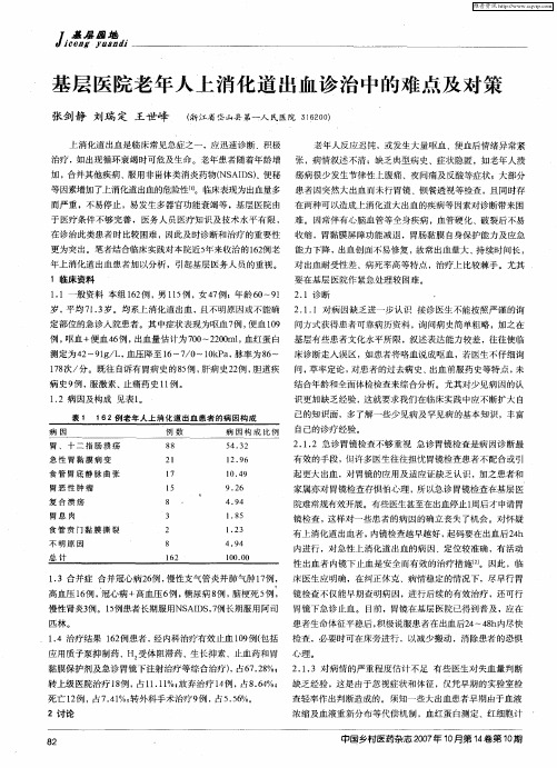 基层医院老年人上消化道出血诊治中的难点及对策