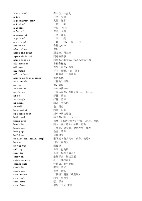广东省初中毕业生学业考试英语词组