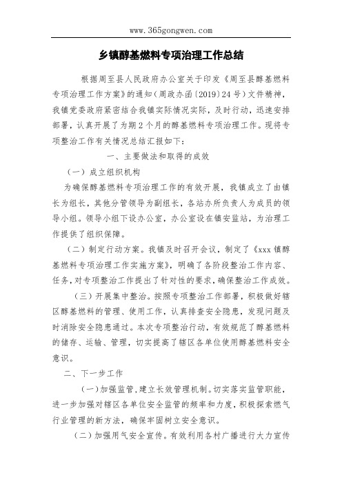 乡镇醇基燃料专项治理工作总结