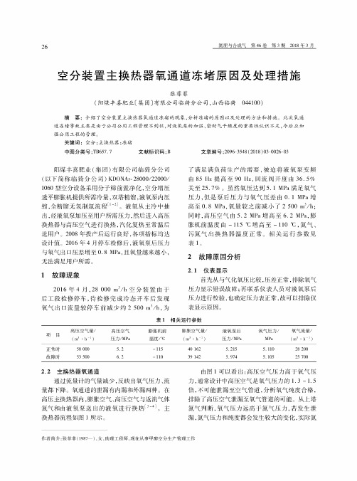 空分装置主换热器氧通道冻堵原因及处理措施