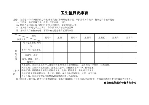 卫生值班表【范本模板】