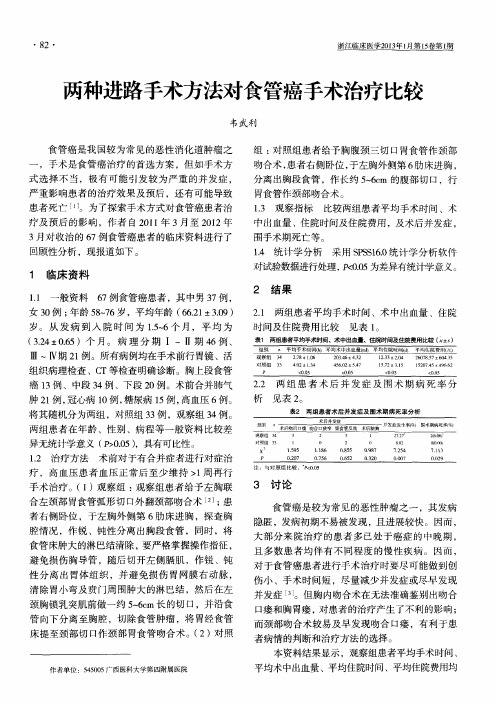 两种进路手术方法对食管癌手术治疗比较