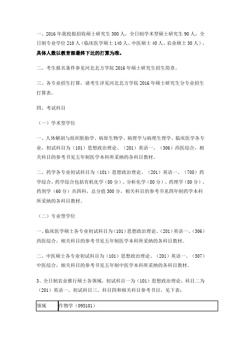 一2016年度我校拟招收硕士研究生300人全日制学术型硕士
