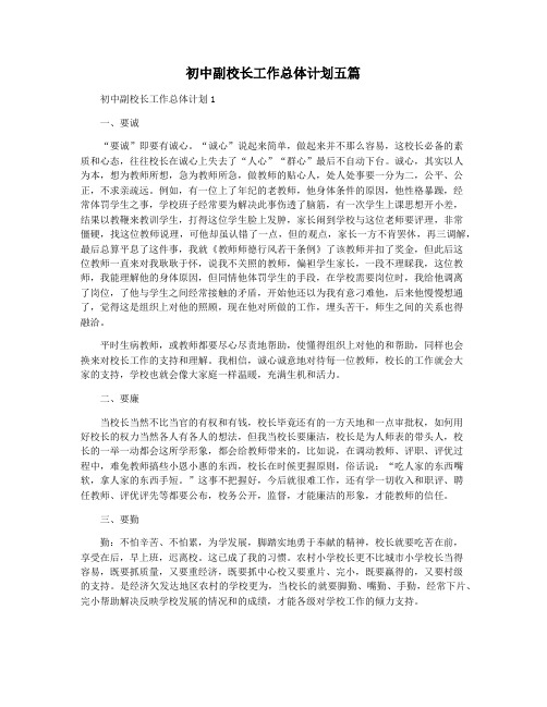 初中副校长工作总体计划五篇